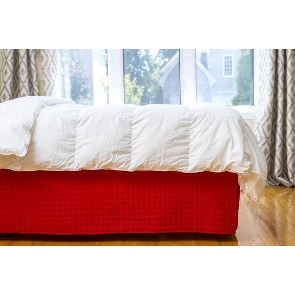 Gouchee Home Grid King Bedskirt – Quilted Red Bed Skirt, Soft Brushed Microfiber, 76x80x14", Machine Washable