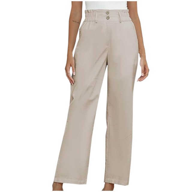 Timegard Lounge Pants for Women Elastic Waisted Button Straight Leg Ruched Casual Trousers with Pockets