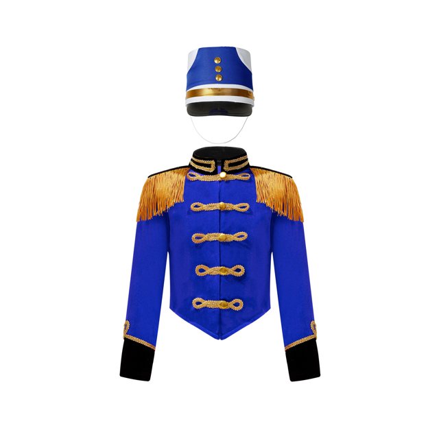 Hansber Ensemble de Performance de Batteur pour Garçons Enfants, Veste à Franges et Chapeau Bleu Royal 4