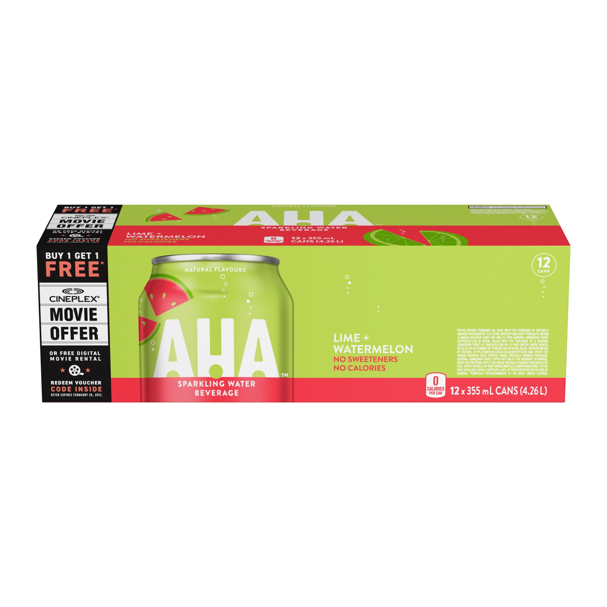 Aha Pastèque au citron vert Fridge Pack Cannettes, 355 mL, 12 Pack