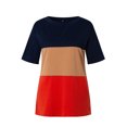 thumbnail image 3 of T-shirt pour Femme à Blocs de Couleur, Manches Courtes, Haut à Col Rond, Blouse, Orange Coloré, TTG, 3 of 6