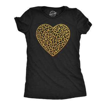 Womens T Shirts Gold Glitter Leopard Print Heart Cute Graphic Tee  (Heather Black - Gold Glitter Leopard Heart) - M
