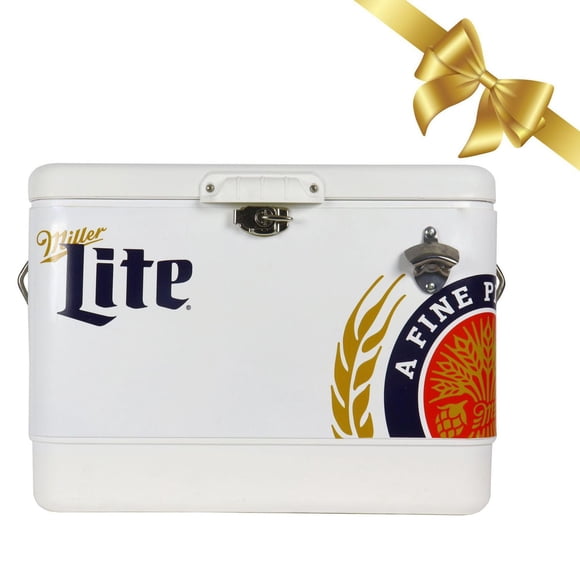 Miller Lite Glacière rétro 14 litres avec décapsuleur, 13 L, blanc/bleu