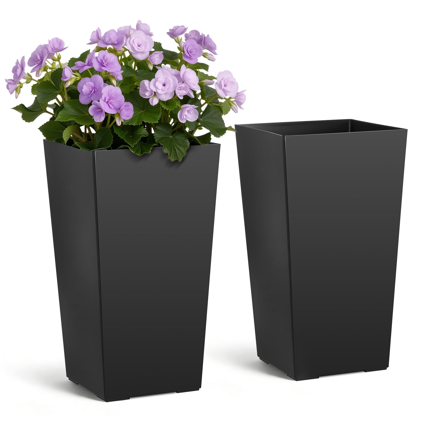 VEVOR Tall Planters Set of 2, 22 Inch Large Outdoor Taper Planters for Outdoor Indoor Plants, Front Porch Plastic Modern Flower Pots with Casters, Black