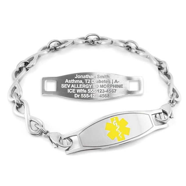 MedicEngraved Stainless Steel Custom Medical Alert Bracelet - 6mm Infinity Link