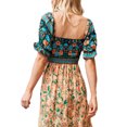 thumbnail image 4 of Faithtur Femmes d'Été Robe Bohème Manches Courtes Plissée Poitrine Motif Floral Boho Style une Pièce Jupe de Gâteau, 4 of 5