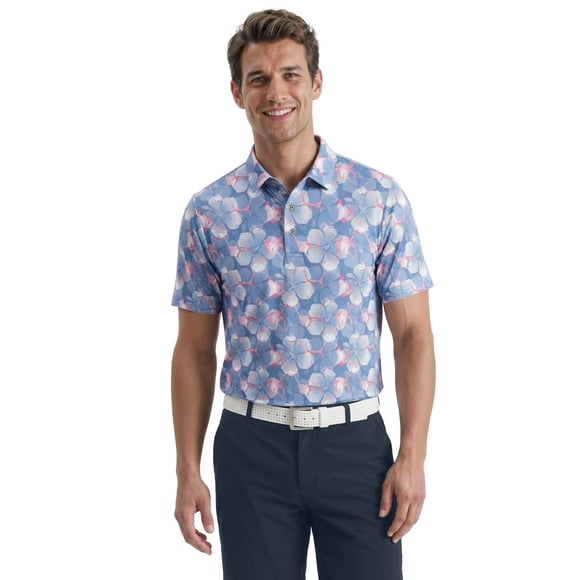 Ben Hogan Performance Men's Hibiscus Print Short Sleeve Golf Polo Shirt