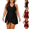 thumbnail image 1 of Yourumao Women Plus Size Swim Dress Swimsuit One Piece Tummy Control Bathing Suits Modest Ruched Swim Suits Bow Tie Skirt Swimwear, 1 of 8