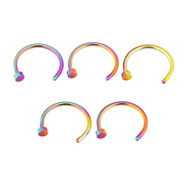 relayinert 5pcs Unisex Simple Design Nose Ring Fake Nose Pin Hook C Shape Thin Stainless Steel Nasal Jewelry, 8mm, Colorful