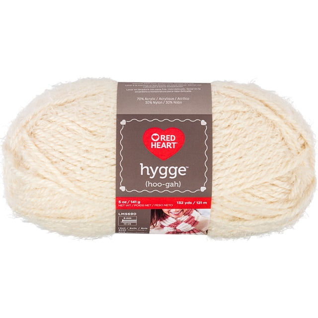 Red Heart® Hygge™ Fil, Fil Volumineux #5 en Mélange Acrylique-Nylon en Crème Douce, Écheveau de 5 oz (141 g) avec 132 yards (121 m), Présentant une Finition Texturée et Duveteuse Parfaite pour des Projets de Tricot, crochet et Artisanat Douillets, Souvent Utilisé pour des Accessoires Chauds et la Déco de la Maison.