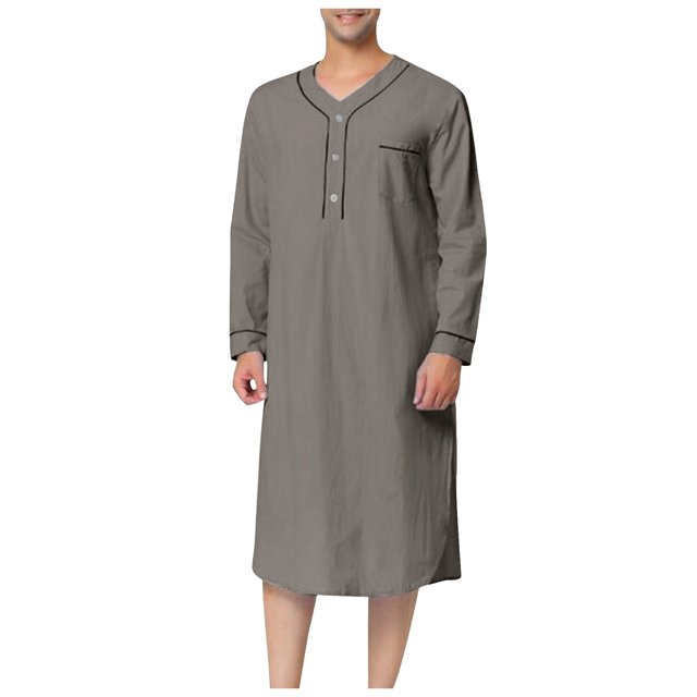 Mens Muslim Arabia Casual Long Sleeve Pocket Loose Robe Shirt Muslim Robe Solid Pocket