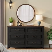 GIKPAL Black Dresser for Bedroom, 6 Drawers Wood Dresser with Antique Handles, Farmhouse Rustic Chest of Drawers for Bedroom, Living Room, Entryway & Hallway