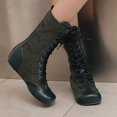thumbnail image 1 of Fankiway Bottes Mi-Mollet à Lacets pour Femmes Semelle Plate Bout Rond Style Vintage Bottes d'Hiver Mode Vert, 1 of 6