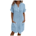 thumbnail image 1 of Robes Bleu Royal Clair pour Femmes à Col en V avec Boutons pour Femmes Manches Courtes Basique Midi Longueur Genou Automne Été Robes 2025 Vêtements Coupe Régulière S, 1 of 6