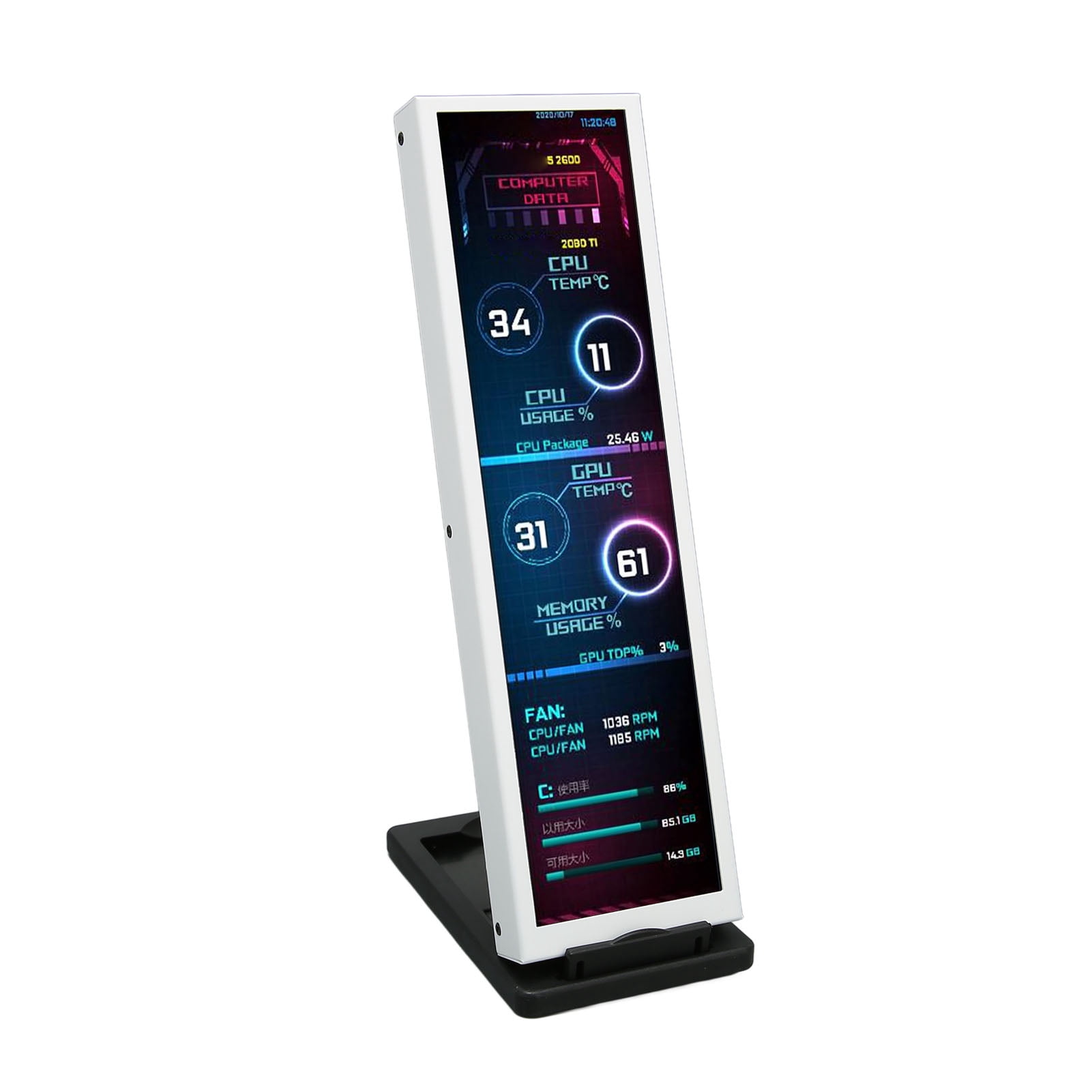 Computer Temp , 60Hz Refresh Rate Dimmable PC CPU Data  8.8 Inch IPS  For Desktop