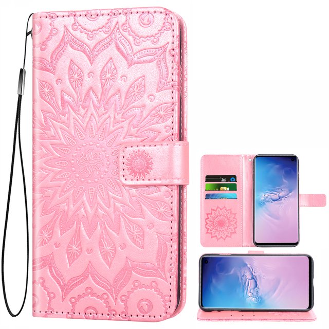 Phone Case for Samsung Galaxy S10 Folio Flip Wallet Case, PU Leather Credit Card Holder Slots Heavy Duty Full Body Protection Kickstand Protective Phone Cover for Galaxy S10 Women, Rose Gold