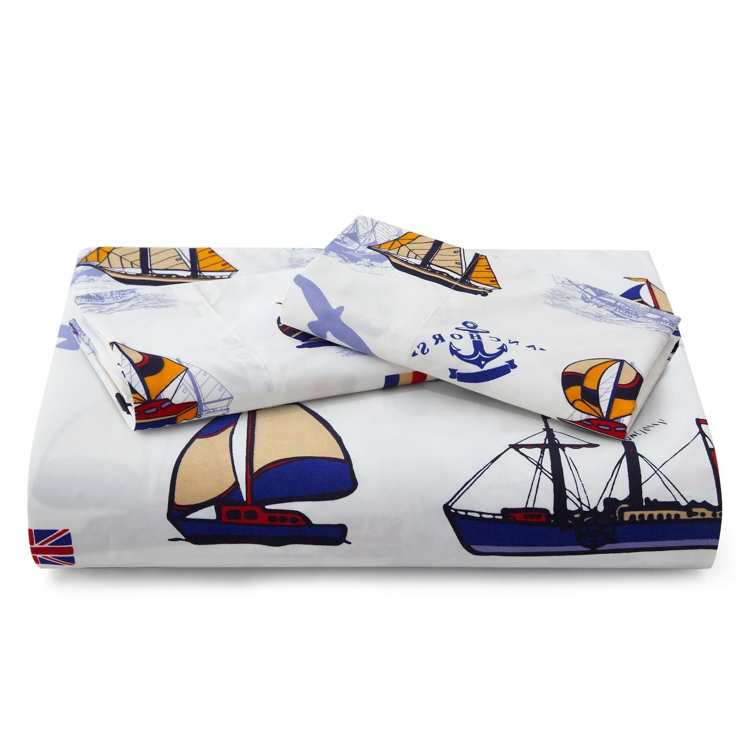 Literie en percale de coton doux 600 fils/cm², motif bateau à voile, housse de couette et drap-housse, motif marine, pour enfants et tout-petits