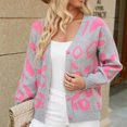 thumbnail image 4 of WRKEKC Women's V-Neck Cardigan Patterned Knit Single Button Front Long Sleeve Open Front Cozy Sweater for Fall Winter Lounge Wear Gray S, 4 of 6
