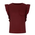 thumbnail image 3 of Pompotops Mode Femme Décontracté Col Rond Double Couche à Volants Poche Manches Courtes Chandail Haut T-Shirt Blouse, 3 of 7
