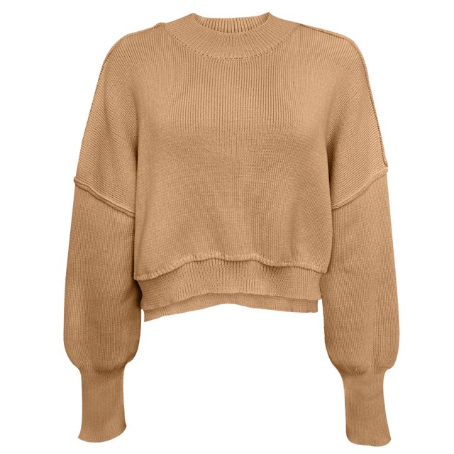 CEHVOM Women's Fashion Round Neck Solid Color Loose Fitting Pullover Sweater Clearance