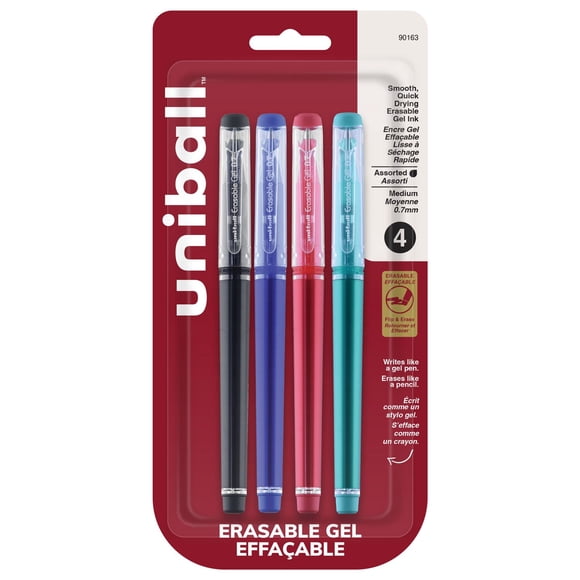 uniball™ Erasable Gel Pens, Medium Point (0.7mm), Business Colours, 4 Pack