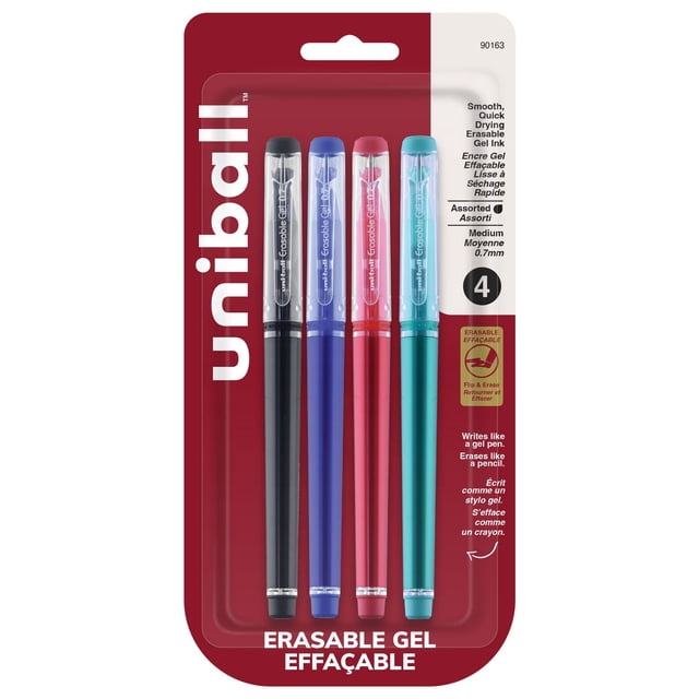 uniball™ Erasable Gel Pens, Medium Point (0.7mm), Business Colours, 4 Pack