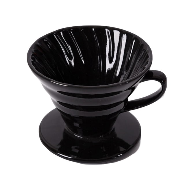 1pc Ceramic Cone Shape Design Coffee Filter Cup Coffeepot Handmade Coffee Maker for Home Office (Black for 1-4 People Use)