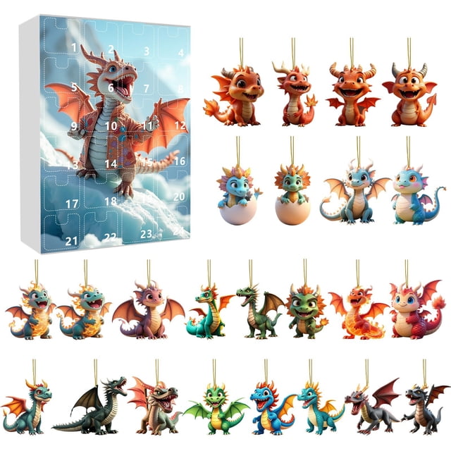 2D Interesting Ornaments Countdown Calendar Set Cute Acrylic Collectible Meaningful Decoration (24pcs)