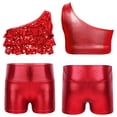 thumbnail image 1 of Oyolan Big Girls Gymnastic Workout Set 2PCS Crop Tops with Shorts 4-16 Years Sequins Dance Outfit Red 12, 1 of 7