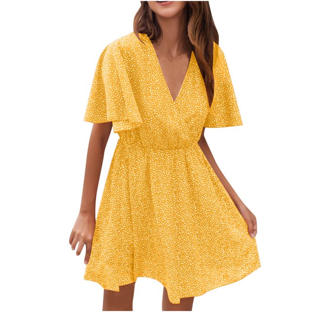 SMihono Robe d'Été Grande Taille pour Femmes 2023 Mode Imprimée Décontractée Printemps et Été Col en V Manches Courtes Longueur Genou