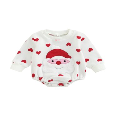 Barboteuse de Noël pour Bébé, Manches Longues, Col, Imprimé Cœur et Père Noël, Combinaison pour Garçons et Filles 0-24 Mois