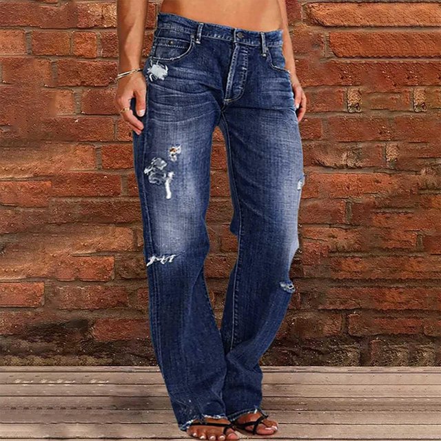 CHCNHAC Women's 2025 Jeans High Waisted Stretchy Straight Leg Jeans Fashion Ripped Distressed Loose Fit Denim Pants Retro Y2k Trousers