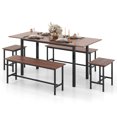 thumbnail image 1 of Gymax 5 PCS Dining Table Set for 4-6 w/ 2 Benches & 2 Stools Metal Frame Dining Room Walnut, 1 of 10
