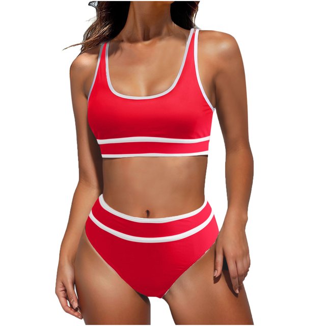 FAIWAD Womens 2 Piece Swimsuits Sports Color Block Bikini Sets Removable Bra Pad Full Coverage Bathing Suits for Girls