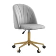 thumbnail image 1 of Linon Alyssa Chaise de Bureau Pivotante Réglable Rembourrée Pattes Dorées en Gris Pâle, 1 of 17