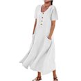 thumbnail image 1 of Bigersell Robes pour Femmes pour l'Église Offres Femme Col Rond Manches Courtes Robe Chemise Midi Style D-27 Robes Midi de Fête Dames Élégantes Robes d'Été Régulières, Blanc TG, 1 of 5