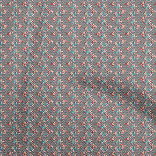 oneOone Cotton Poplin Red Fabric Kalamkari Fish Sewing Craft Projects Fabric Prints By Yard 42 Inch Wide