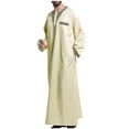thumbnail image 2 of Men's Muslim Robe Retro Islamic Arab Kaftans for Men Eid Muslim Thobe Dubai Ramadan Daily Clothes, Muslim Shirt Robe with Pockets, 2 of 4