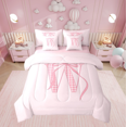 thumbnail image 1 of Erosebridal Plaid Initial W Bedding Sets Twin Size, Kawaii Ribbon Comforter Sets with Sheets, Cartoon Bow Decor, Reversible 7 Pieces, 1 of 1
