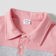 thumbnail image 3 of PatPat Family Matching Pink Set Solid Colorblock Polo collar Short-sleeve Shirt or Ruffle-sleeve Belted Dress, 3 of 5