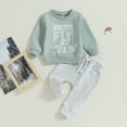 thumbnail image 3 of Fortune 0-3Y Baby Boys Fall Outfits Long Sleeve Letter Sweatshirt Drawstring Jogger Pants, 3 of 8