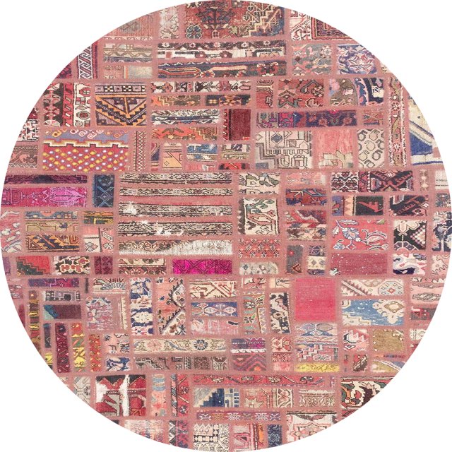 Ahgly Company Tapis d'Intérieur Ronds Abstraits Rose Saumon Foncé Patchwork, 4 Pieds Rond