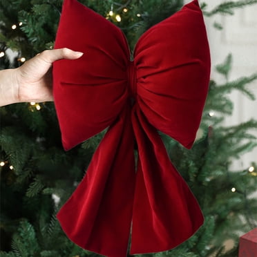 Staron Nœuds de Noël Rouges Décorations de Sapin de Noël Extérieures, Grand Nœud de Sommet de Sapin de Noël 12”x7” Nœud de Couronne en Velours pour Sapin de Noël Maison Porte d'Entrée