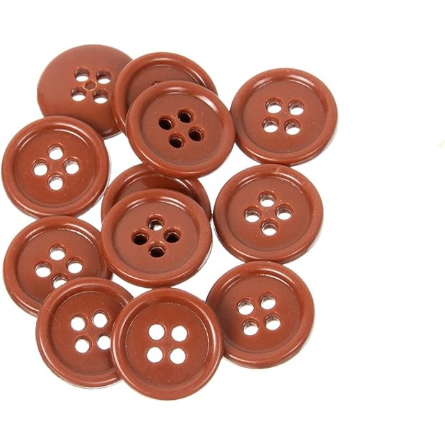 Mibo 12 Pcs Rond en Mélamine Buttons avec Rebord - 24 L (15 mm) - 4 Trous - Café