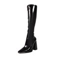 thumbnail image 1 of Womans Head Thick Heel Bright Leather High Heel Boots Side Zipper Middle Boots, 1 of 9