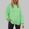 thumbnail image 2 of WUANDIXFA Chandails pour Femmes Mignons Chandails pour Femmes à Manches Longues Fente Latérale Col Rond Chandails Molletonnés à Enfiler Hauts de Mode pour Femmes Vêtements Corset Vêtements d'Extérieur Vert, TG, 2 of 5