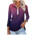 thumbnail image 1 of T-shirts pour Femmes Mode Féminine T-Shirt Imprimé Manches 3/4 Blouse Col Rabattu Décontracté, 1 of 8