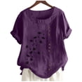 thumbnail image 5 of Dealovy Hauts en Coton et Lin pour Femmes, Col Rond, Manches Courtes, T-Shirts Brodés à Motif Floral, T-Shirts Grande Taille, 5 of 5
