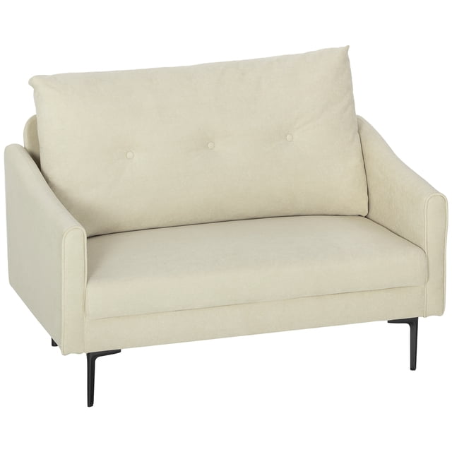 HOMCOM 2 Seater Sofa, Upholstered Loveseat with Button Tufted, Cream
