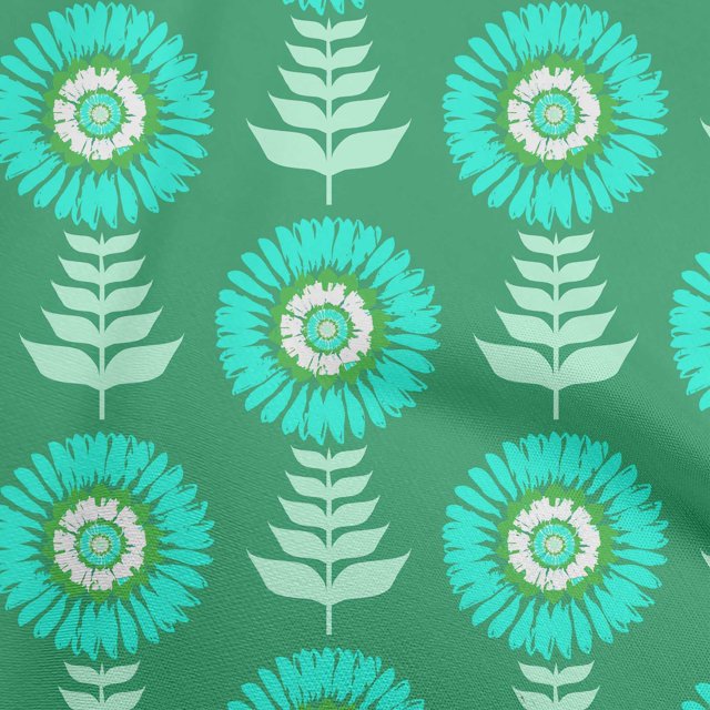 oneOone Polyester Spandex Sea Green Fabric Asian Block Floral Craft Projects Decor Fabric Printed By The Yard 56 Inch Wide
